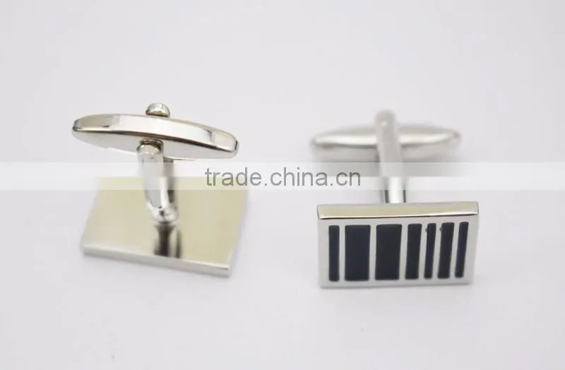 Silver Plated Copper Rectangle Black Enamel Cuff Links