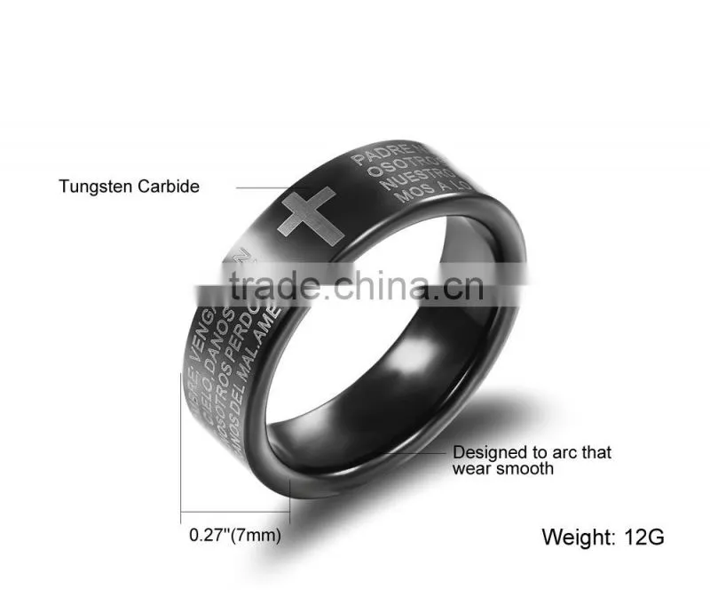 Fashion jewelry manufacturer china cross prayer tungsten carbide ring