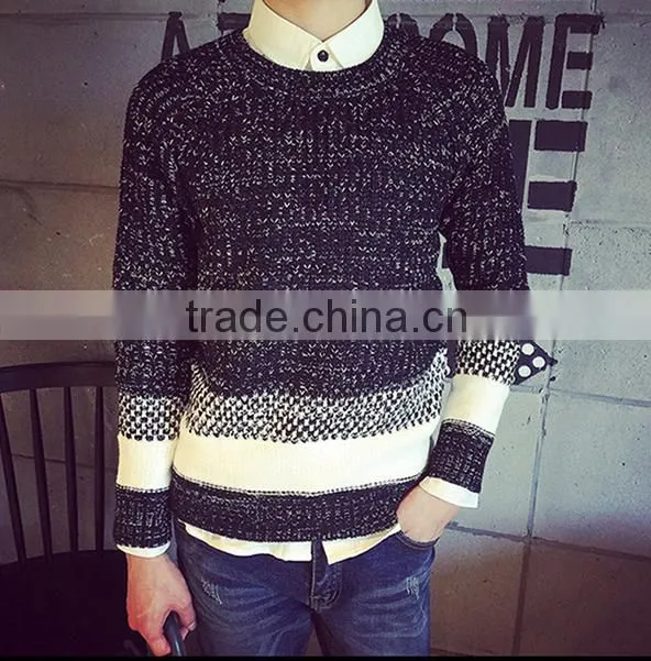 2015 autumn winters splicing stripe round collar sweater for color combination sweater