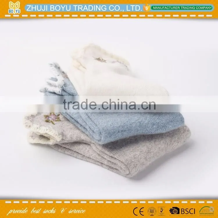 BY-161201 Angora material Ladies angora socsk casual socks for winter with striped pattern