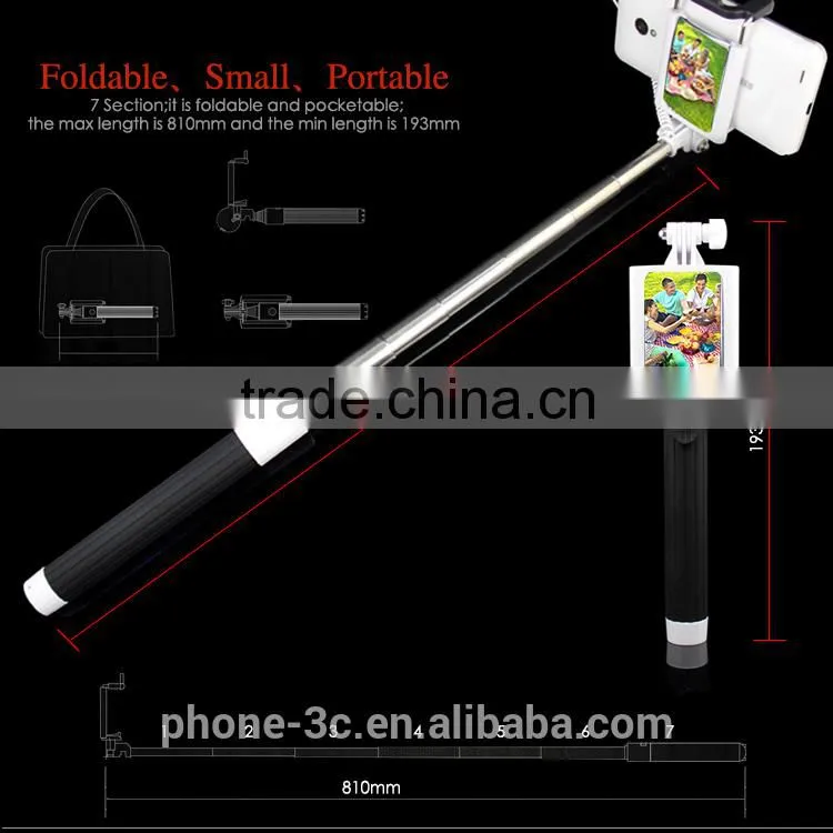 best seller product 2015 kung fu stick, charge free cable take pole selfie stick, extendable monopod with Holder