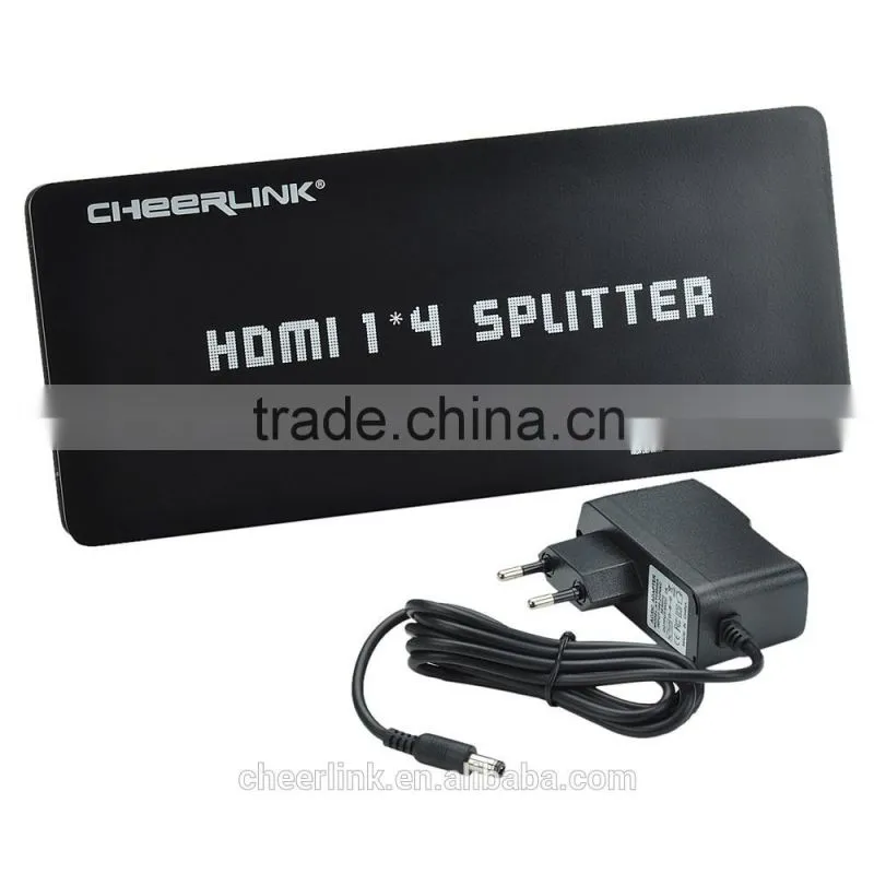 cheerlink full hd 1080p 1-input 4-output hdmi splitter 1x4 / black-eu plug