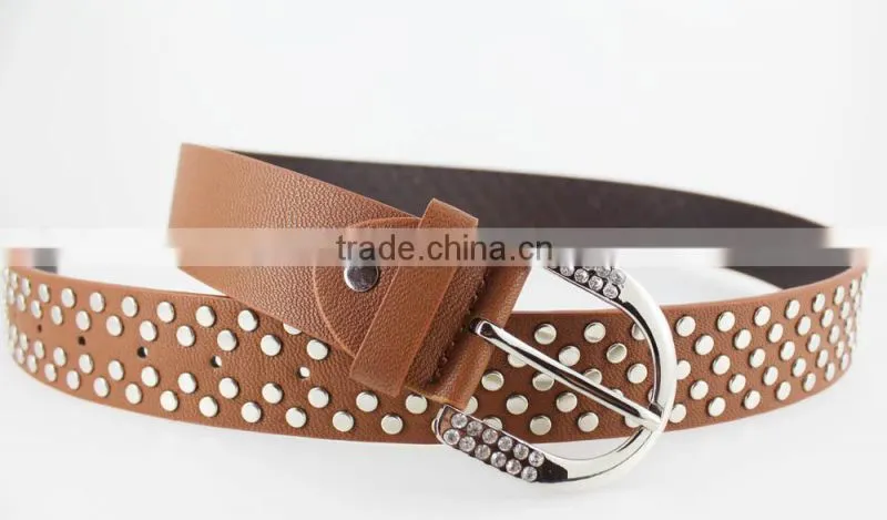 Women FULL flat metal fashion PU beaded belts with shiny rhinestone accessories for jeans
