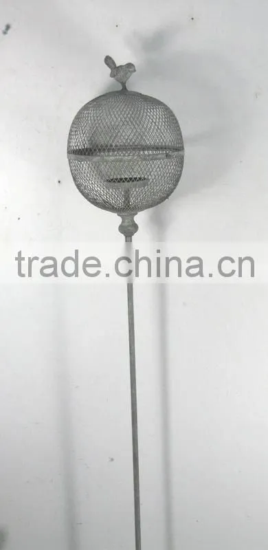 090270F- sphere metal wire candle lantern w/finch