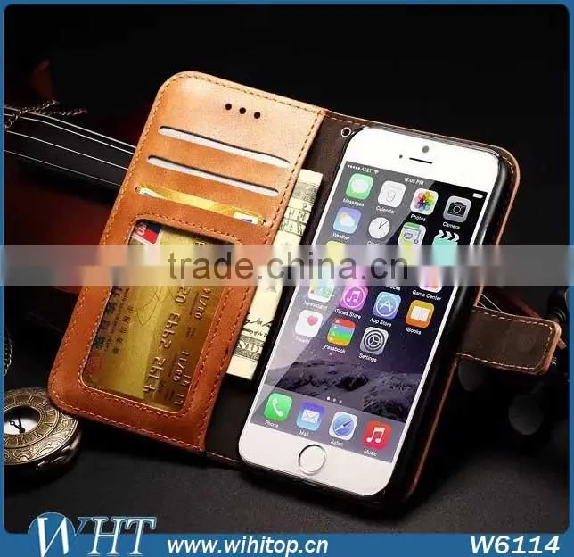 Retro Leather Sublimation Case for iPhone 6 Plus, Wallet Flip Case for iPhone 6 Wholesale