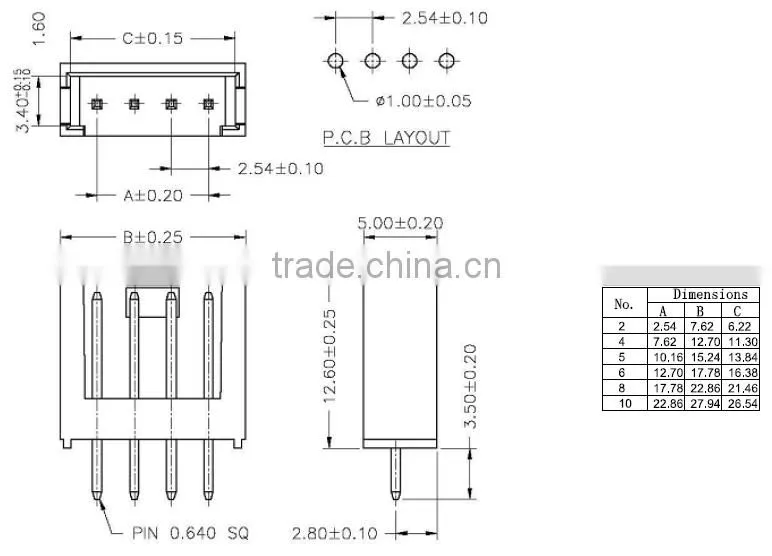 Pitch:2.54mm Wafer connector Single Row Straight Dip Type