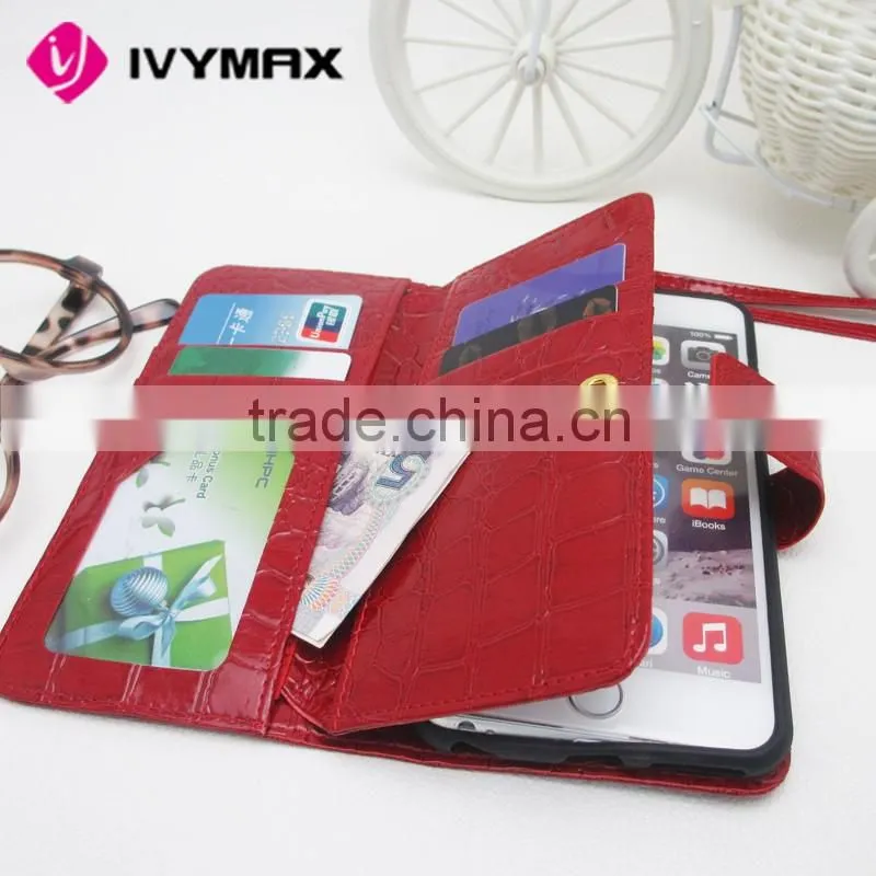 Free Samples Alligator Pattern PU Leather Flip Cover Wallet Case with smart texture finish For iphone 6