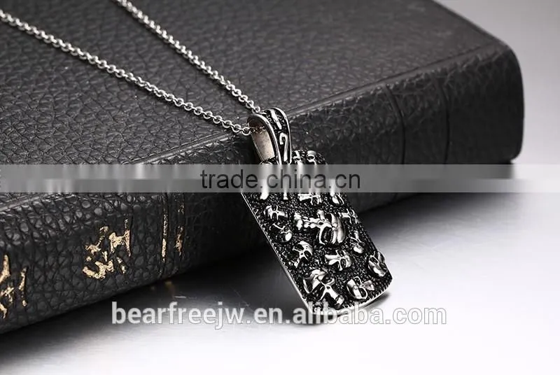 Men's Stainless Steel Gothic Skull Dog Tag Biker Pendant Necklace with 24" Link Chain
