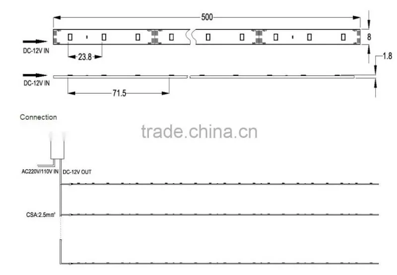 High brightness non waterproof SMD5050 60LED/M LED rigid light bar strip