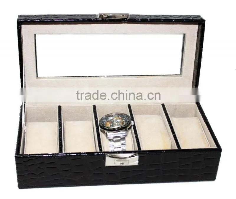 Customized Faux Leather Watch Box/Plastic watch case for 5 watches