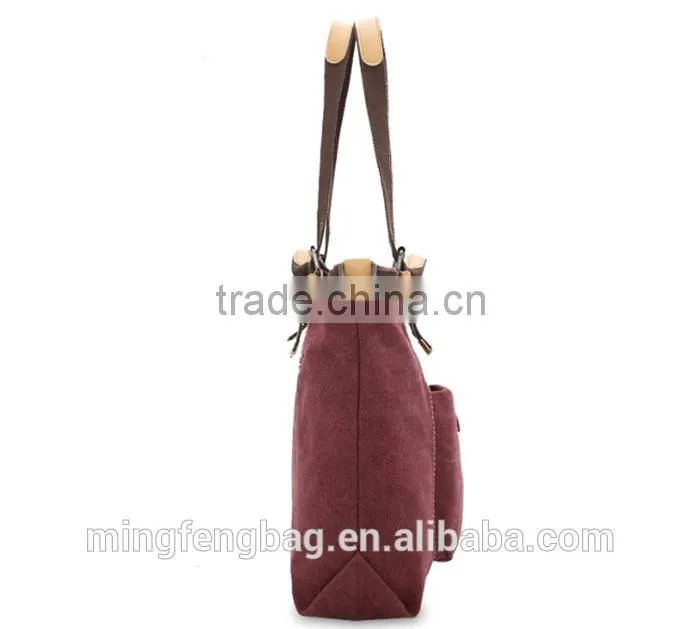 2016 Wholesale Custom lady hand bag Fashionable Tote Canvas Lady Bag