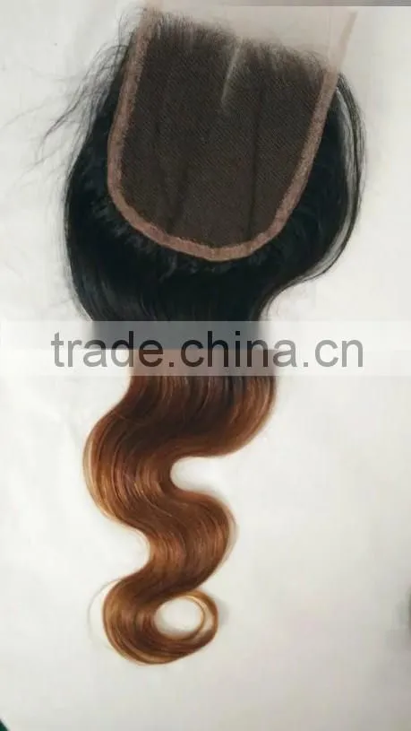 Brazilian Hair 2T Ombre Color #1b/#30 Medium Auburn Free Part Body Wave 4x4 Lace Closure Two Tone Top Closures Cheap Hair Pieces