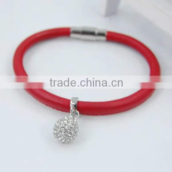 Fashion Rose gold bracelet and black leather stainless steel bangle