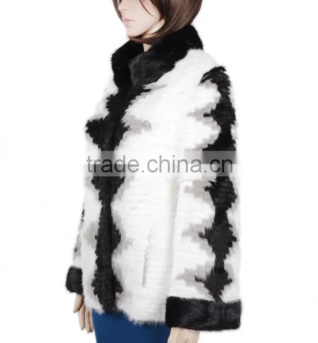 High quality fashion mink fur coats striped mink fur coat KZ150099