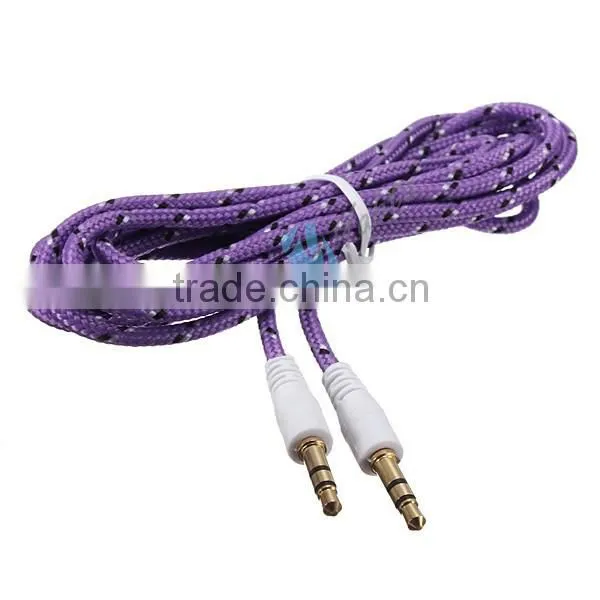 Round Car Stereo Auxiliary Cable 3.5mm Braided Fabric AUX Cable