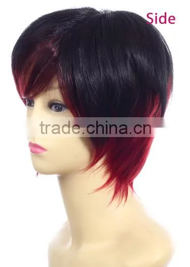 Factory cheap price mix black/red high density synthetic hair short ombre wig