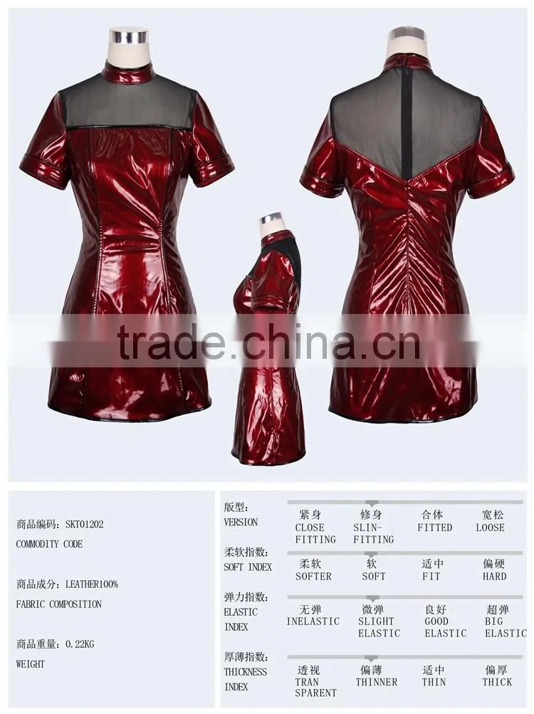 Devil fashion 2015 PUNK gothic leather red dress made in China SKT01202