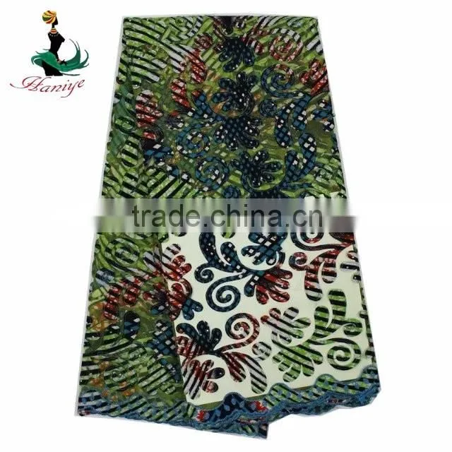 2016 Net tulle Lace Fabric mix wax print YBGN54 Wax With Lace Dress Fabric