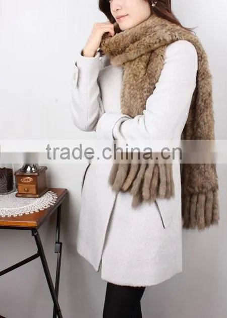 wholesale knitted real rabbit fur scarf for girls
