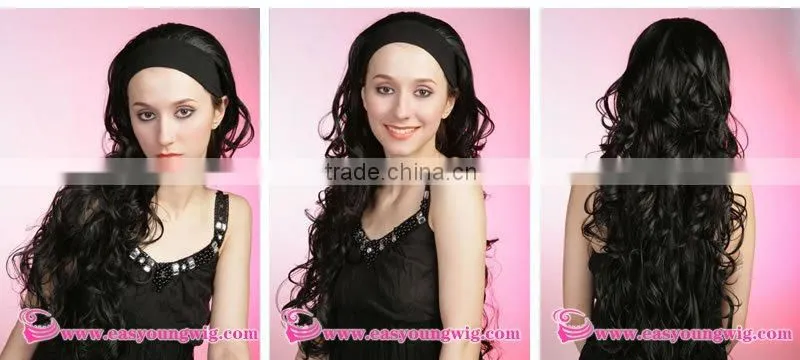 Fashion long curly half head wigs hairpieces, synthetic 3/4 wigs