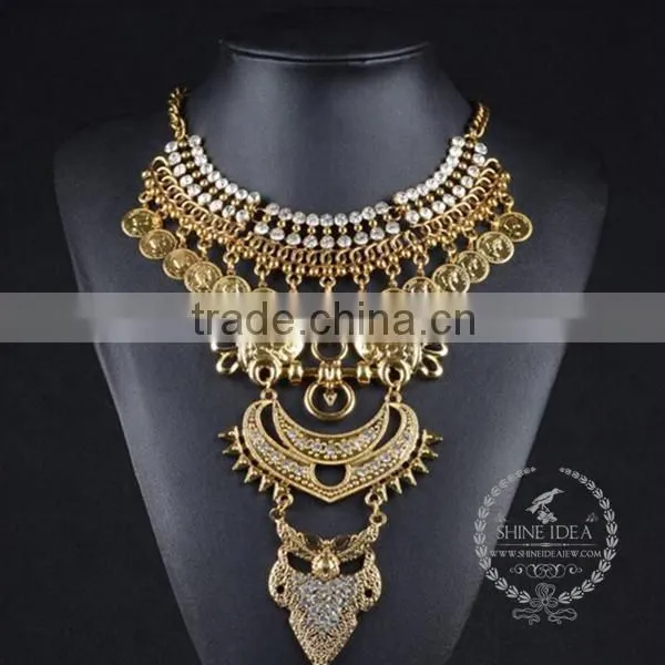 high quality vintage rhinestone flower chunky statement necklace tin alloy fashion women pendant necklace 6390133