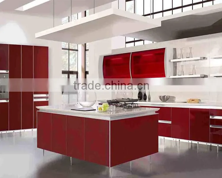 Iran kitchen cabinet, red color high gloss kitchen cabinet