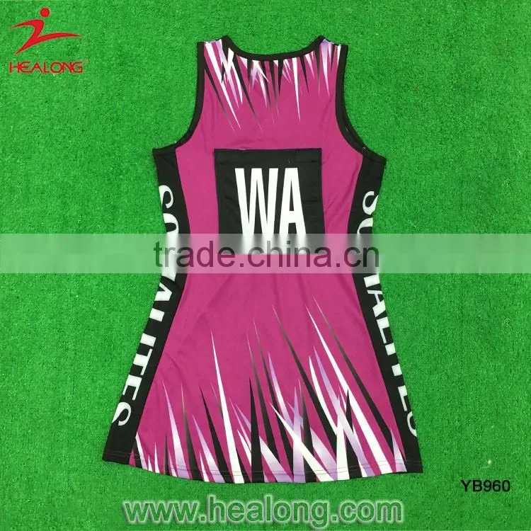 Healong Factory Sublimation Cheap Netball Jersey Skirts Dresses Uniforms