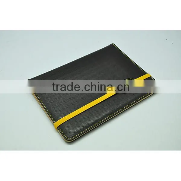 PU leather cut notebook covers with embossed logo and elastic band closure