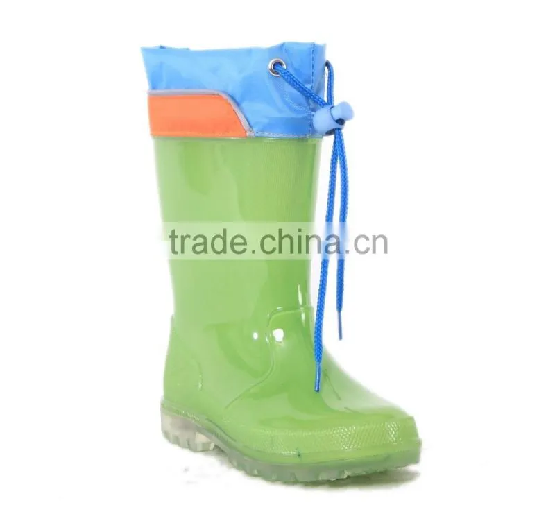Hot sell green color cheap kids clear pvc rain boots