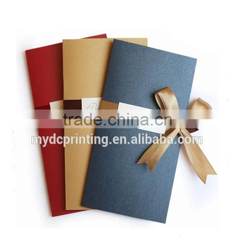 Folding Handmade Gift Card Wedding Invitation Card With Ribbon