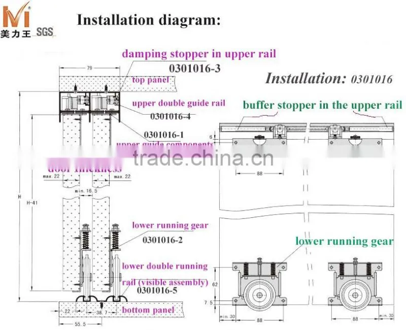Soft Closing Wardrobe Sliding Closet Door Roller Fittings System
