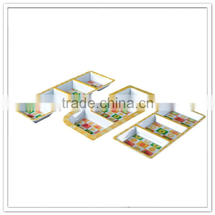 Melamine rectangular 3 or 4 compartments hotel buffet divided dinner dish sets