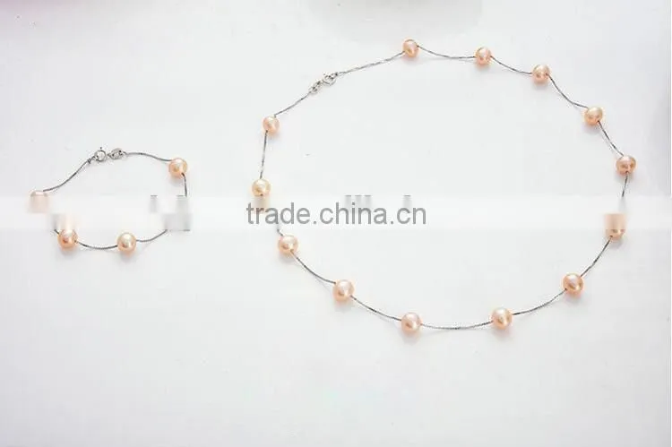 6-7 mm pink freshwater pearl necklace and bracelet sets