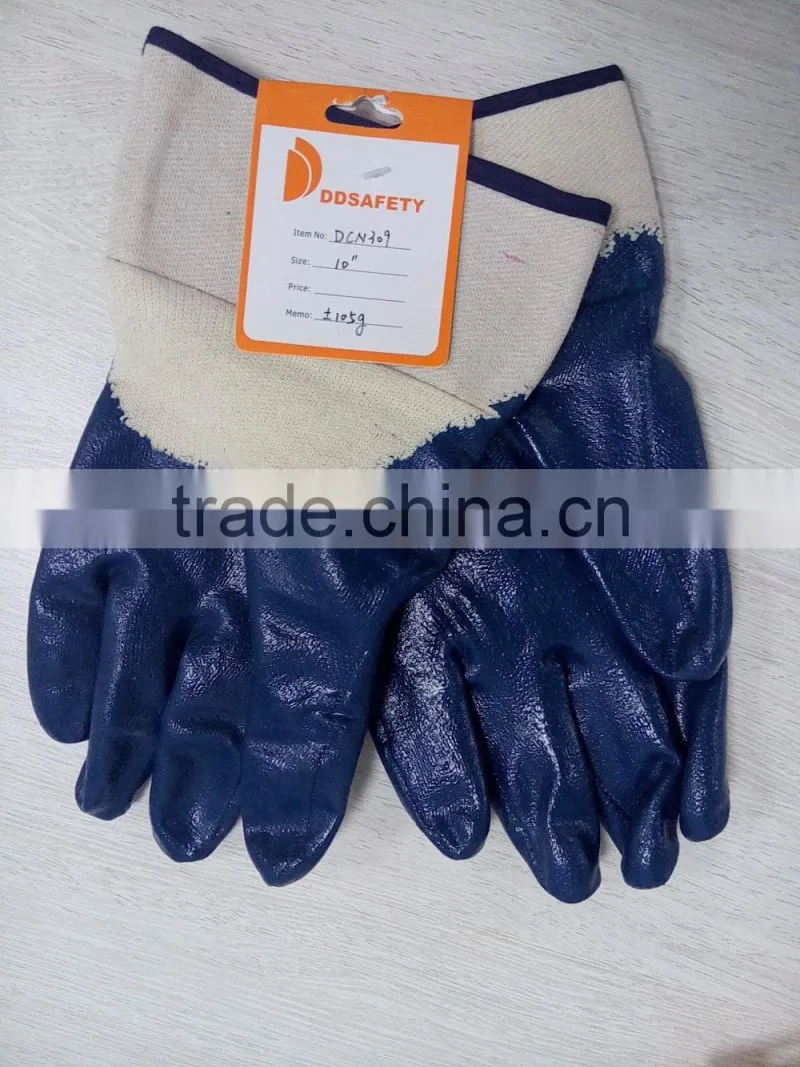 DDSAFETY 2017 Guante Nitrilo Con Puno De Seguridad O Puno Tejido Forro 100% Jersey Algodon