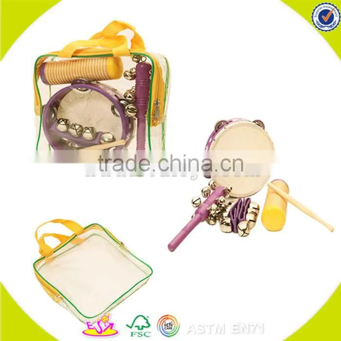 wholesale delicate wooden Tambourine toy multiple colour wooden Tambourine toy and hot selling kids wooden Tambourine W07F002