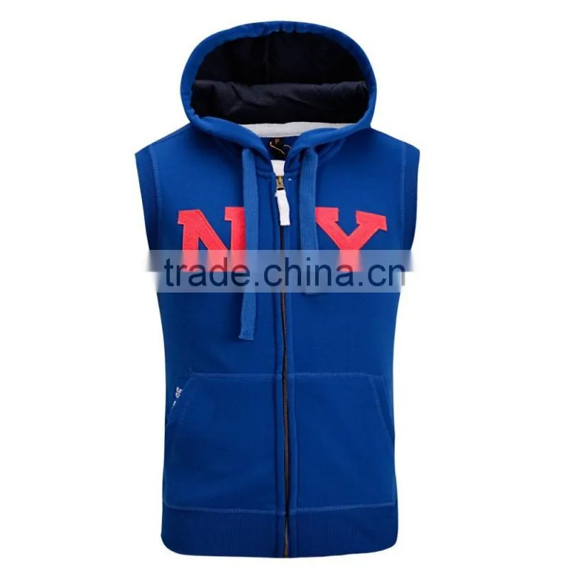 New Design Hot Selling NY Young Men Hiphop Style 100% Cotton Fleece Sleeveless Hoody Vest With High Quality