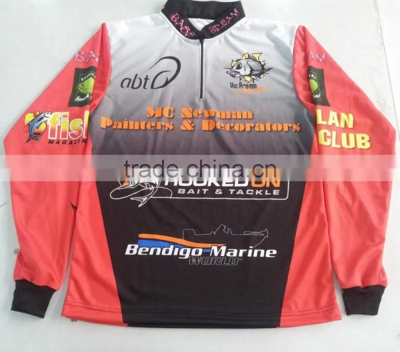 Custom made polyester fishing shirt with your brands/logos, 1/4 short zippers