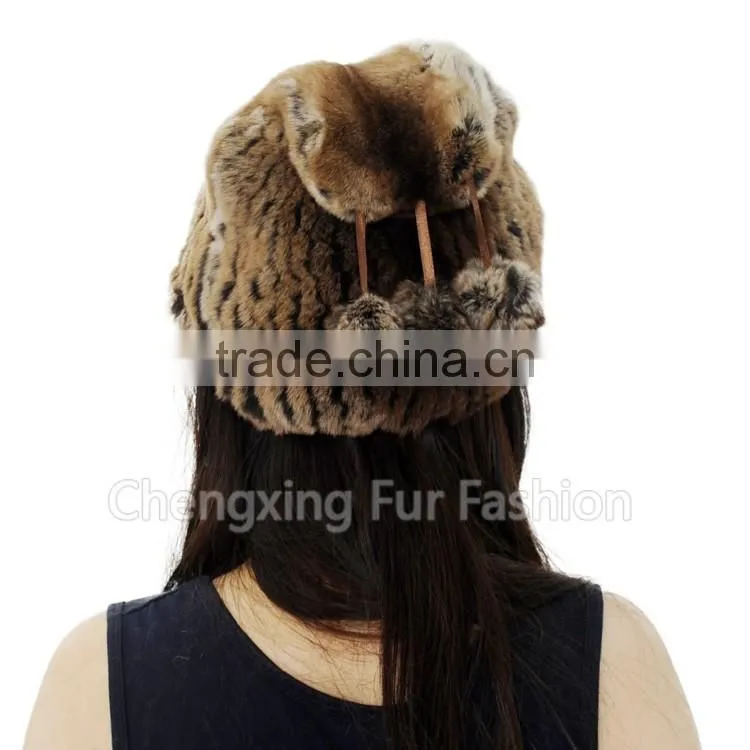 CX-C-240A Winter Hand Knitted Rugby Genuine Rex Rabbit Fur Knit Fur Hat