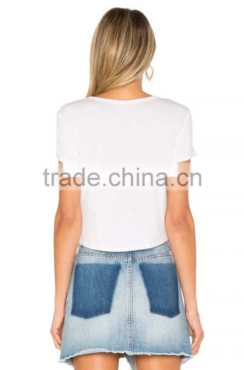 2017 Guangzhou Shandao New Fancy Design 180g 100% Cotton Plain Dyed Wholesale Women Short Sleeve Blank White T-Shirt