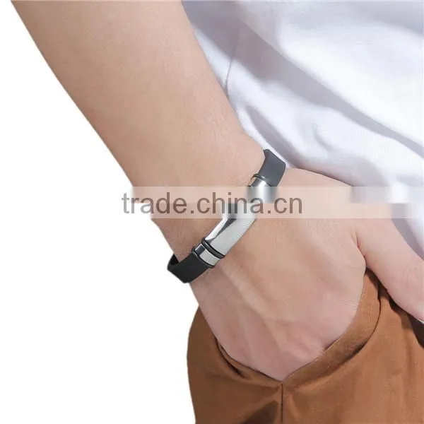 Custom Silver Tone Blank 304 Stainless Steel All Blacks Silicone Wholesale Wristbands
