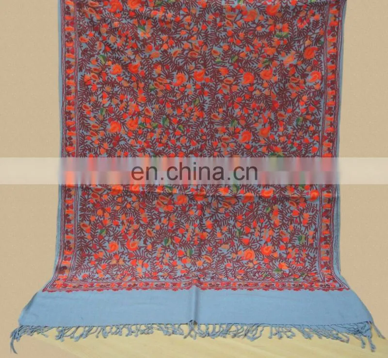 Wool Pashmina shawl with fancy wool embroidery
