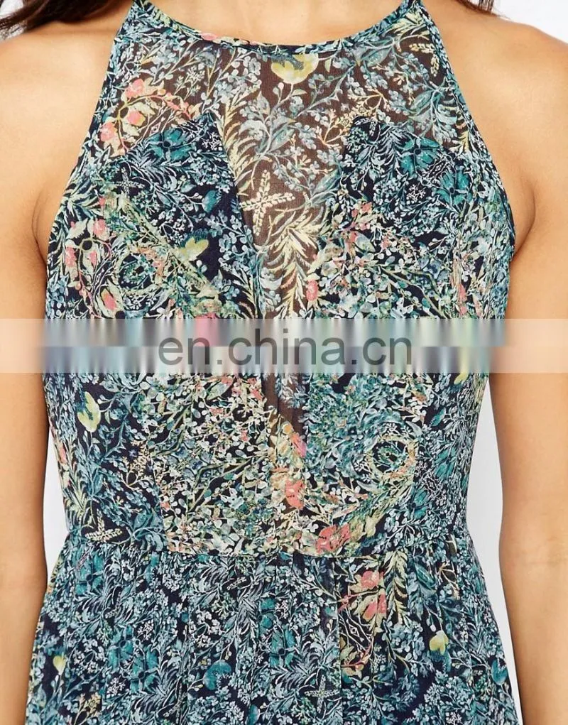 2016 Summer Europe printed loose sleeveless laides fancy long maxi dress