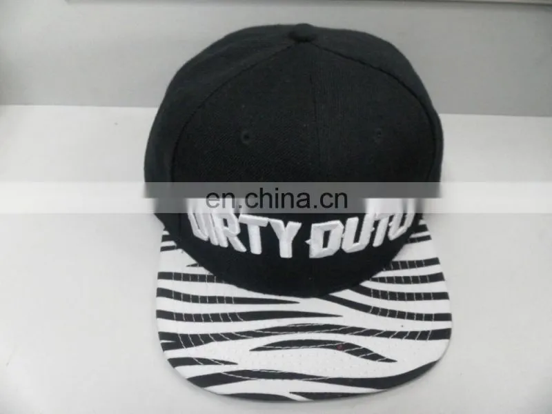 100% acrylic 6 panel flat brim snapback cap with custom embroidery logo