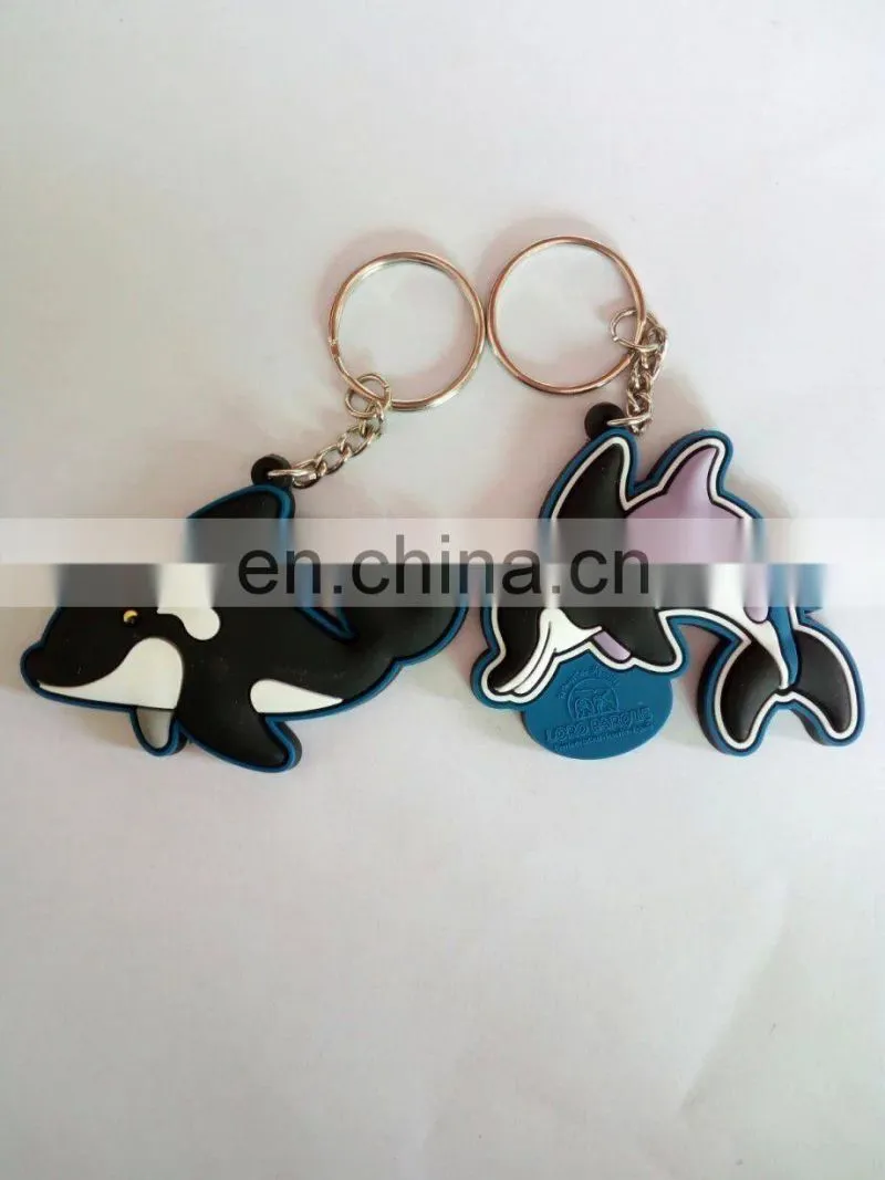 3D custom dolphin shaped soft pvc heart lovers keychain