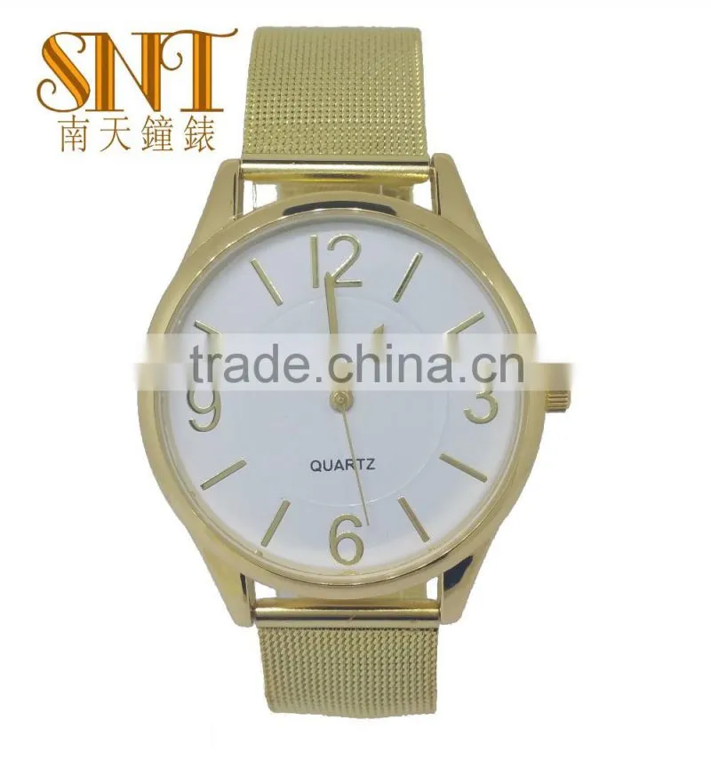 SNT-0026 fashion gold alloy watch with reticulate hand, high quality quartz watch