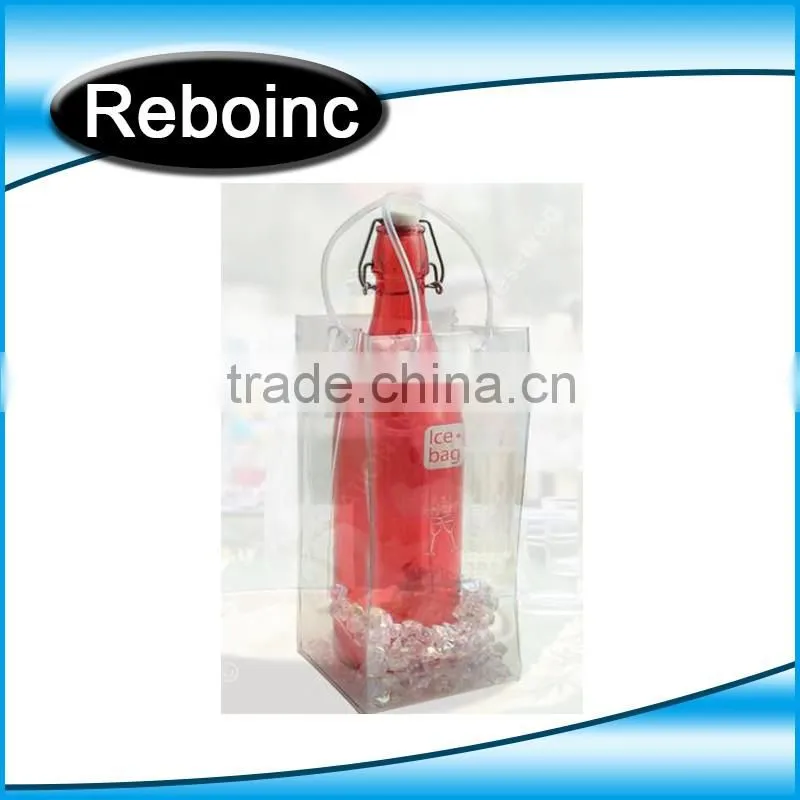Free sample Design Printed Various Color Transparent PVC Plastic Carryingpvc ice bag Wine Beer Bottle Ice cooler Bag