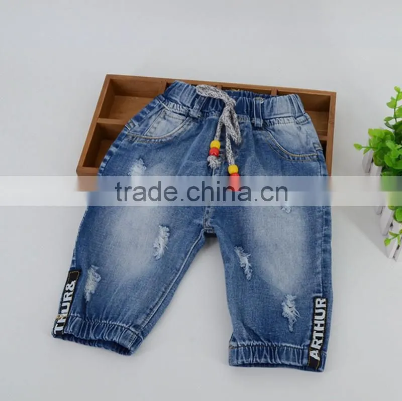 Wholesale Baby Girl Clothes 2016 New Summer Girl Ripped Jeans Lovely Little Girl Cropped Trousers