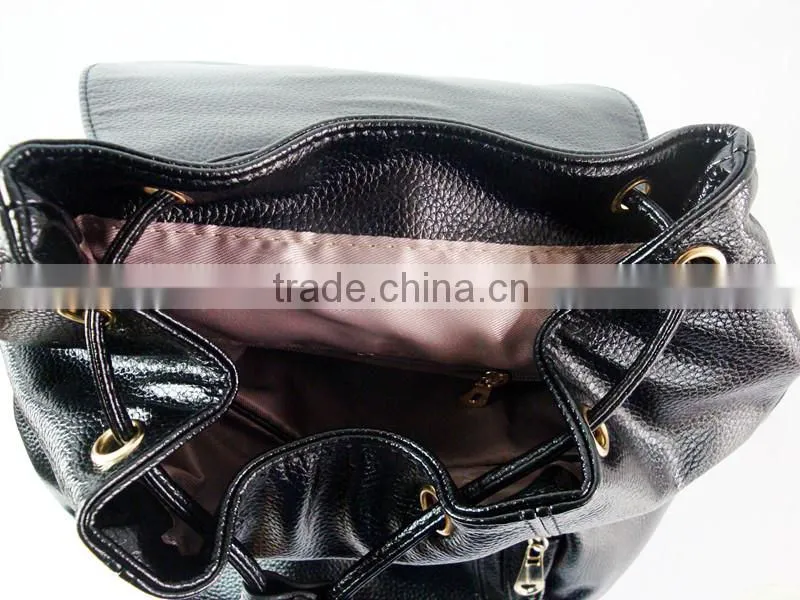 2015 Fashion Hot Selling Black PU Leather Backpack Custom Logo Backpack