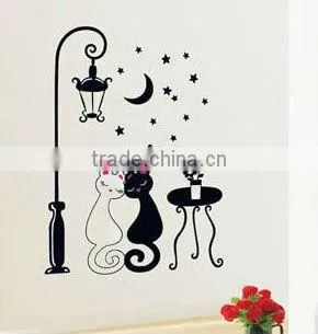 night cat lamp removable pvc wall stickers