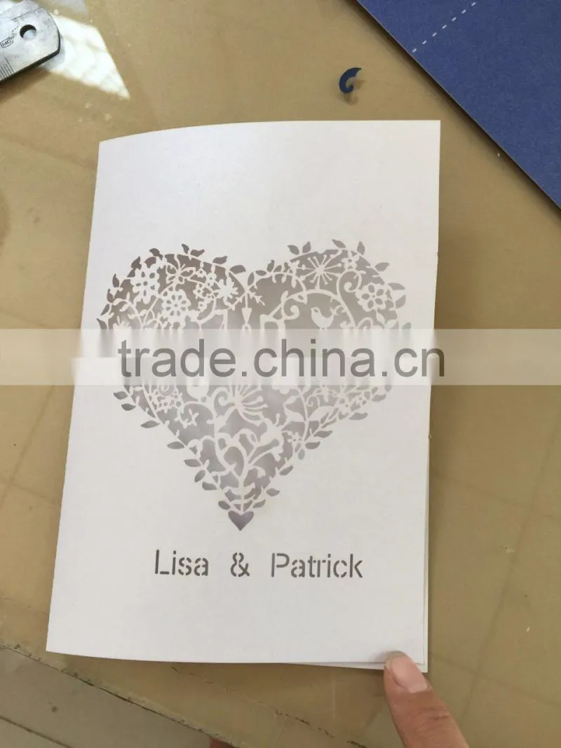 Various colors heart design laser cut wedding invitation card custom names front the invitations